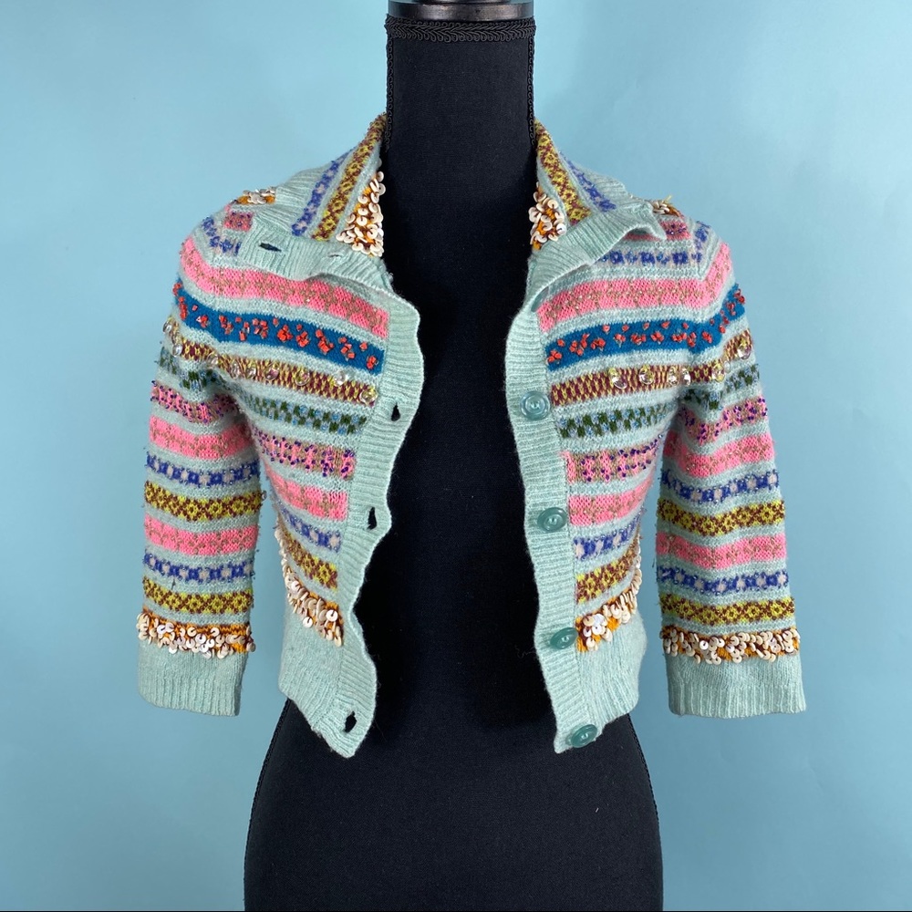 Free People Cropped Beaded Cardigan Sweater XS